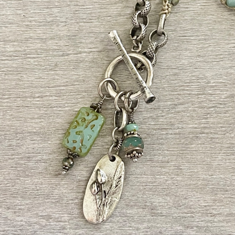ARTISAN OOAK Sea Green Beaded Crocheted Necklace with Specialty Accents & Charms - Picture 5 of 11